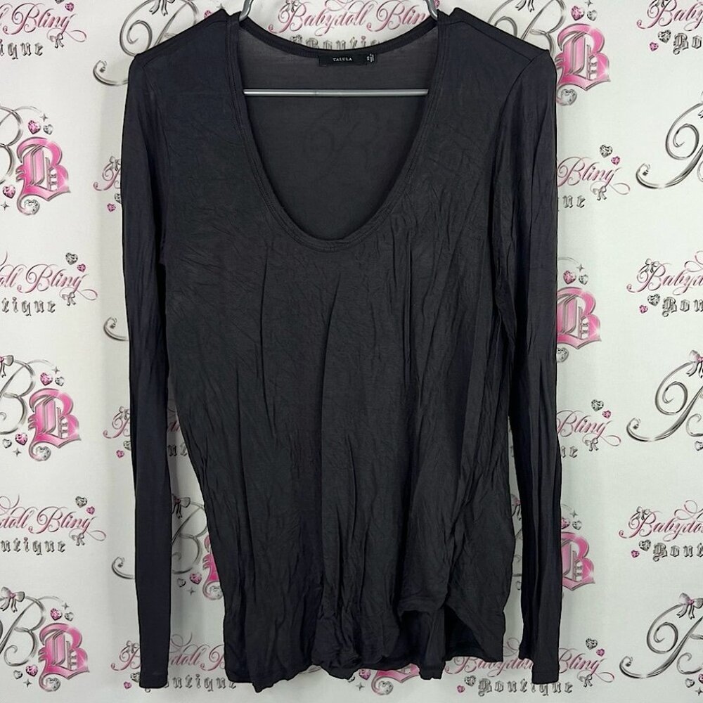 Talula long sleeve dark grey Black swoop neck top Women's Blouse